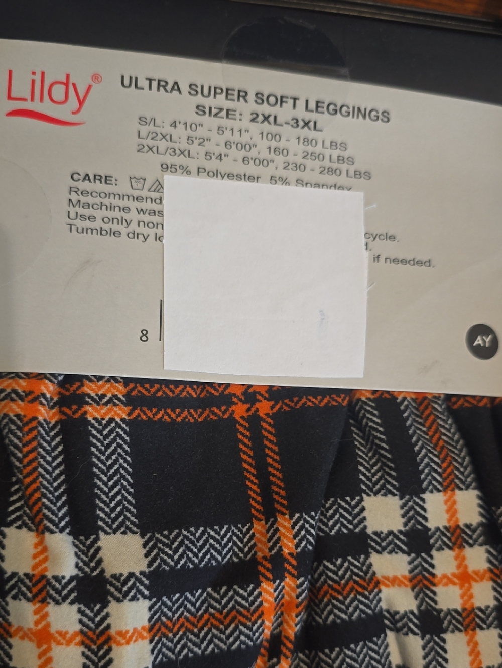 Lildy Ultra Super Soft Plaid Fleece Leggings - Black & Orange, 2 Pairs Black - Picture 3 of 5